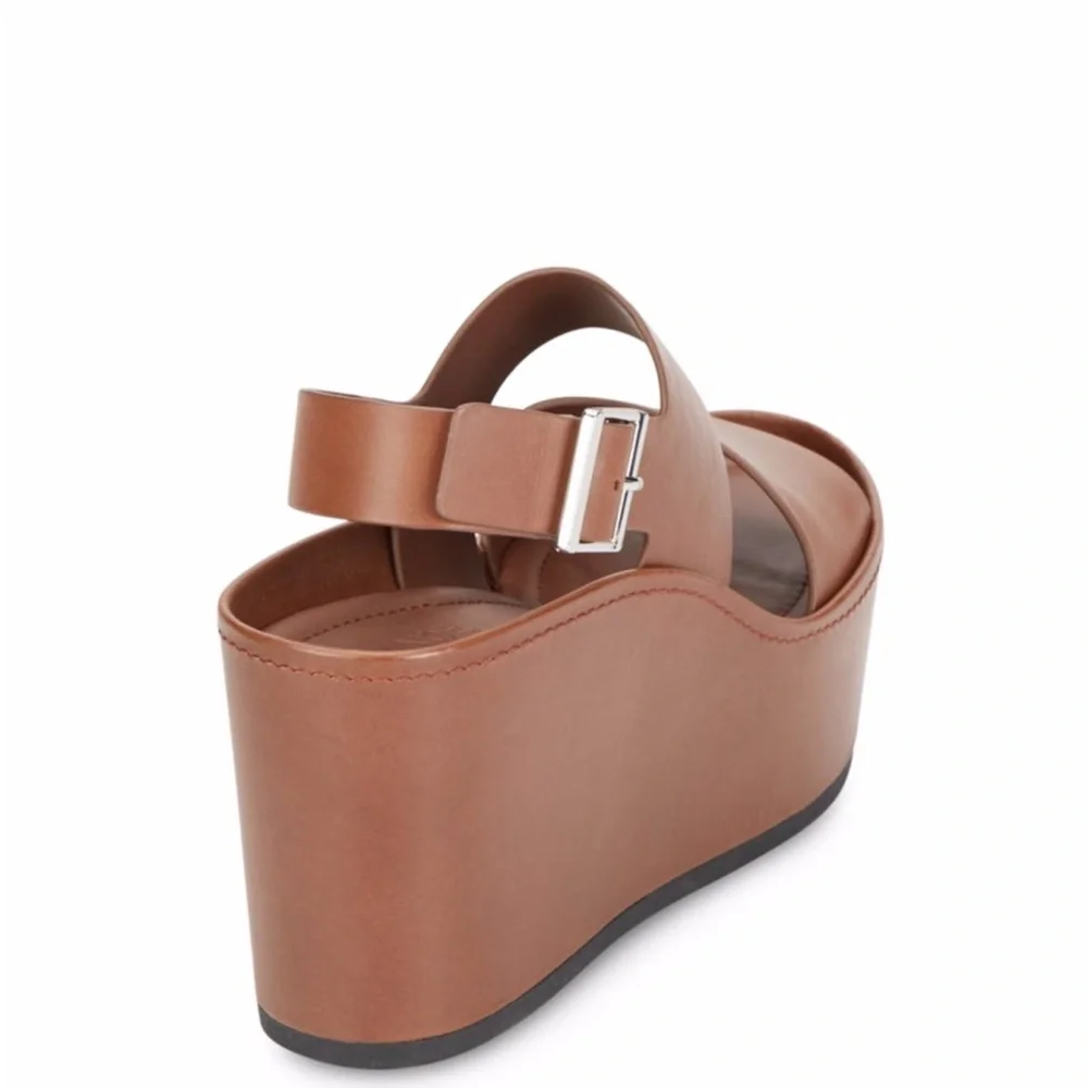 NWOB Vince Idalia Brown Leather Platform Wedge Sandals